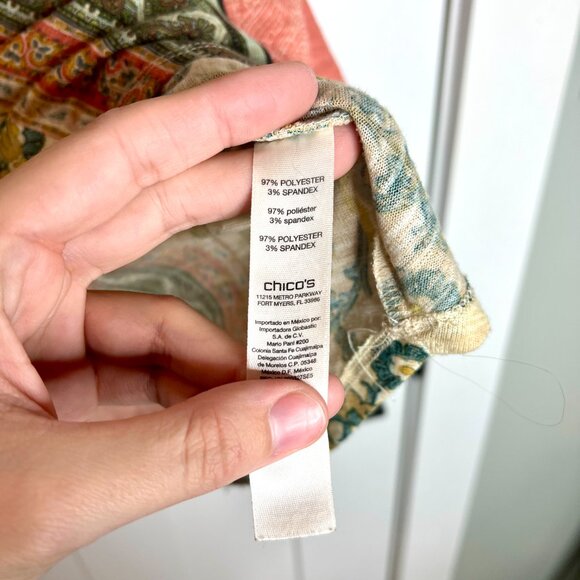 Chico's Bohemian Southwestern Scarf Print Peasant Top Batwing Sleeve XL - Picture 4 of 5